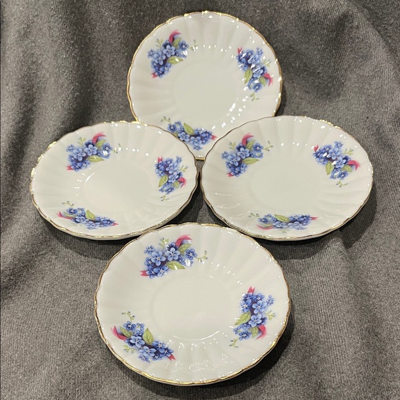 Other - Set of 4 Saucers-Blue Floral w/Gold Rim